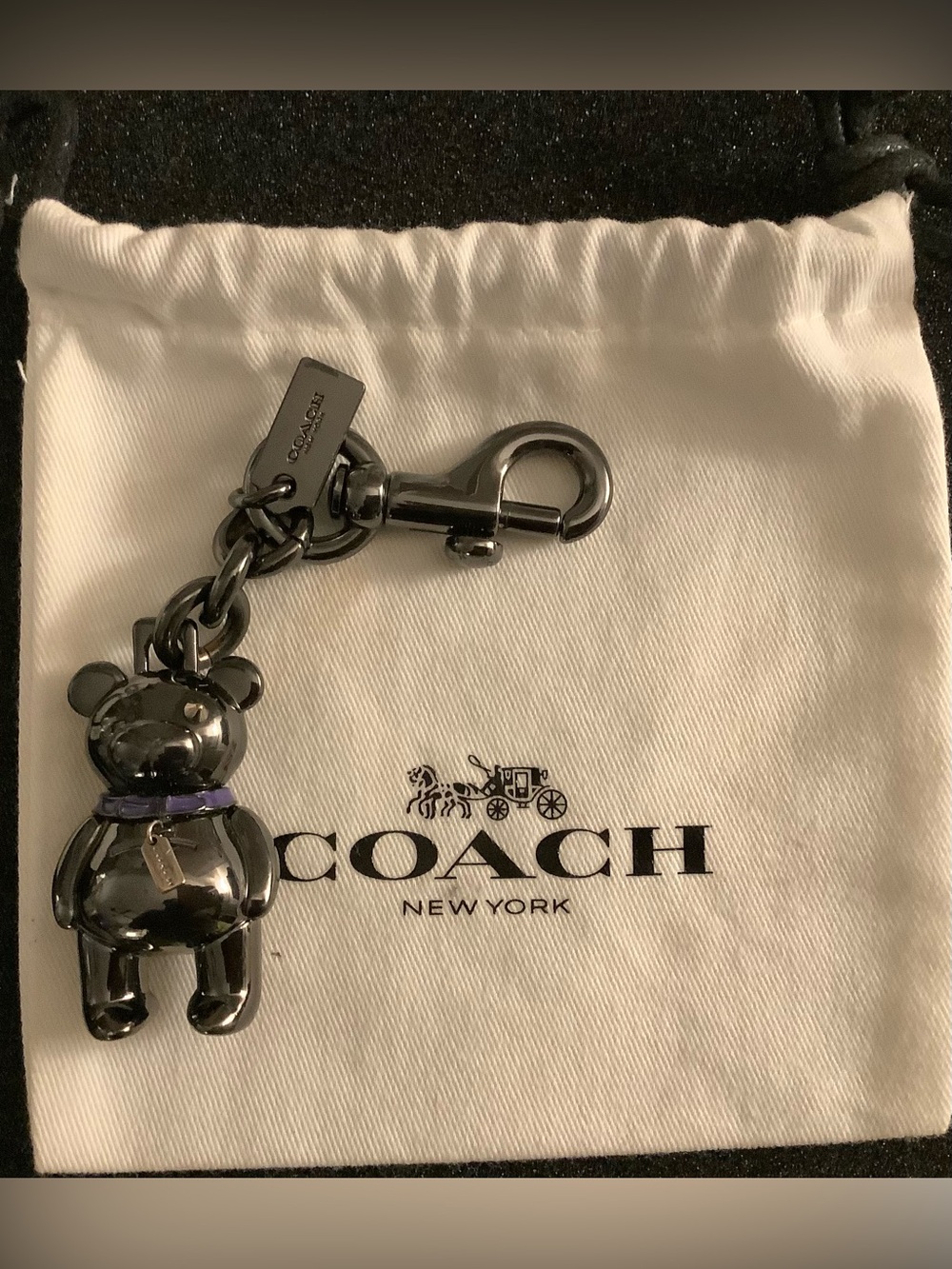 COACH Dark Grey Metallic Bear Keychain for Kids
